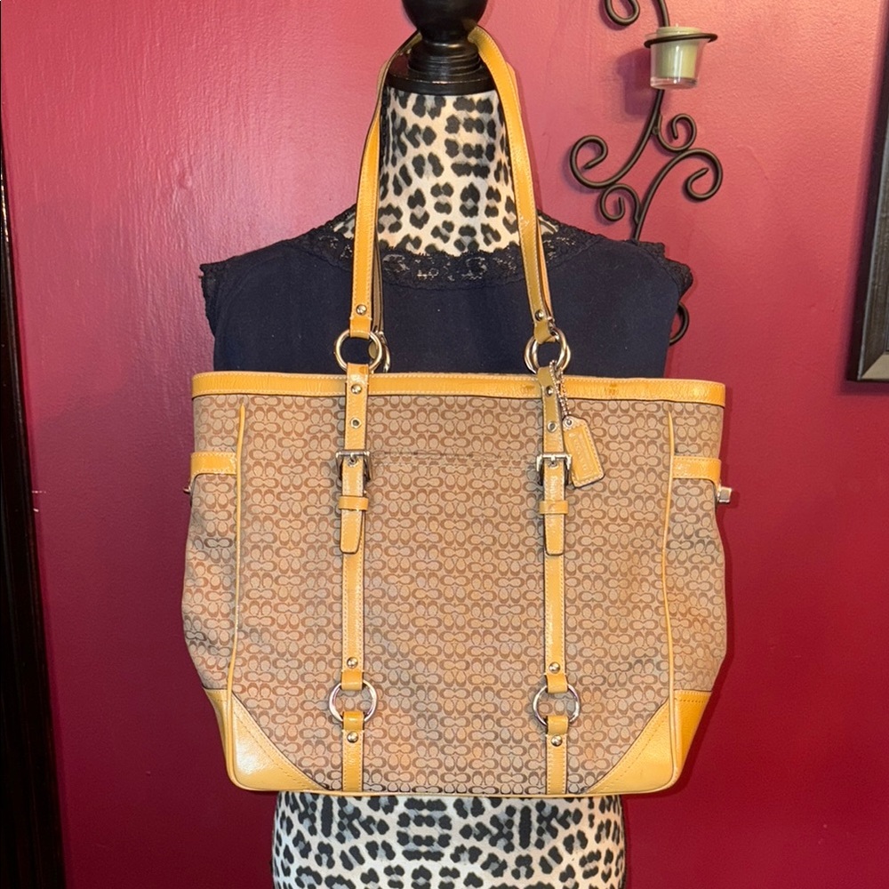 Coach Tan and Brown Shoulder Bag with Leather Accents